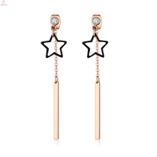 Creative Bar Custom Crystal Gold Plating Tassel Stainless Steel Pendant Star Earrings